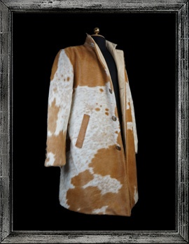 Short cowhide coat with Canadian silver dollar buttons.